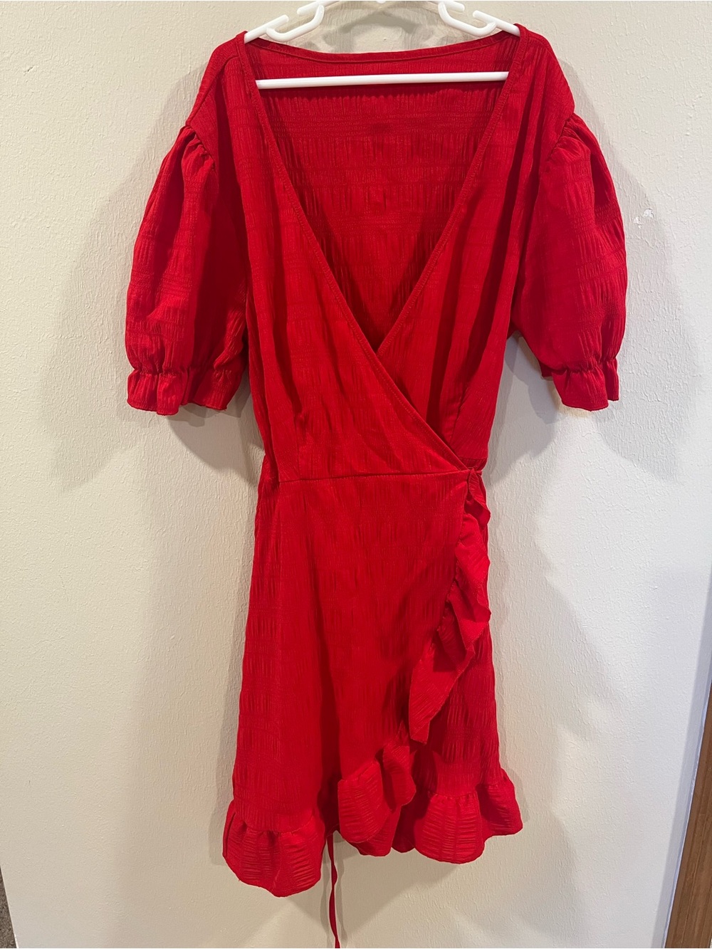 SHEIN Red Textured Wrap Dress - Small